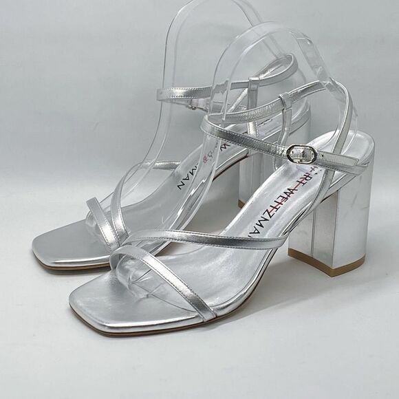 Stuart Weitzman Oasis 85MM Metallic Leather Block-Heel Sandals size 9 - Picture 4 of 11